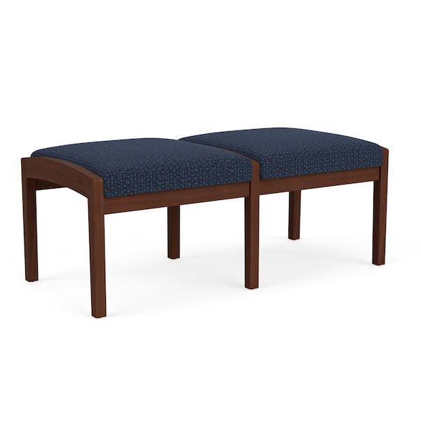 Lenox Wood 2 Seat Bench Wood Frame, Walnut, RF Blueberry Upholstery